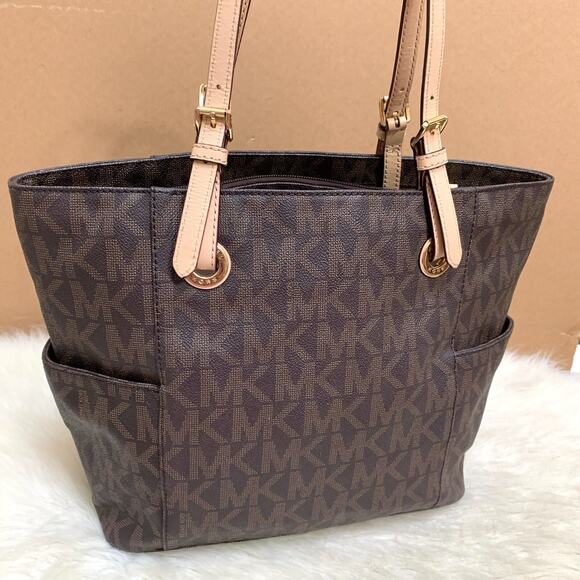 MICHAEL KORS Large Brown Pebbled Logo JET SET TRAVEL Pocket Tote - Picture 7 of 16